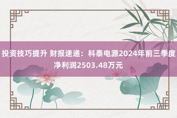 投资技巧提升 财报速递：科泰电源2024年前三季度净利润2503.48万元