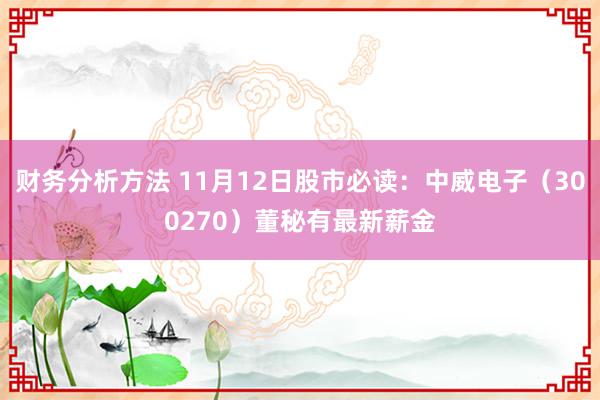 财务分析方法 11月12日股市必读：中威电子（300270）董秘有最新薪金