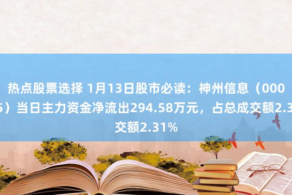 热点股票选择 1月13日股市必读：神州信息（000555）当日主力资金净流出294.58万元，占总成交额2.31%