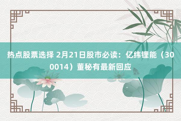 热点股票选择 2月21日股市必读：亿纬锂能（300014）董秘有最新回应