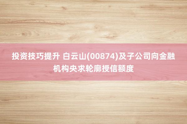 投资技巧提升 白云山(00874)及子公司向金融机构央求轮廓授信额度